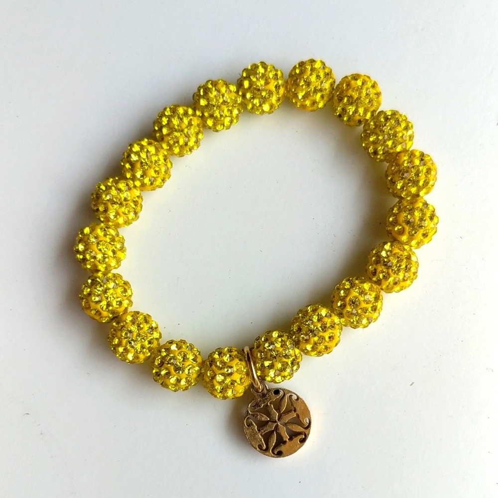 Rustic Cuff Emerson Yellow Bead Stretch Bracelet With Charm.